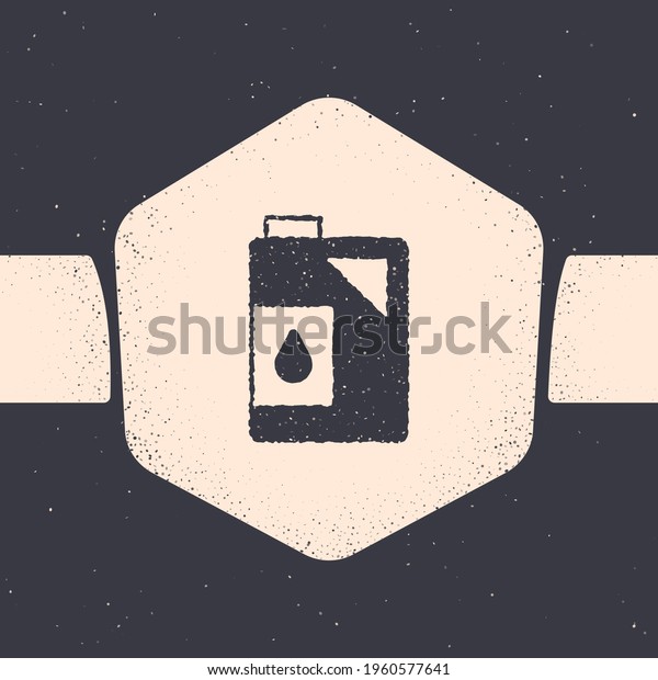 Grunge Canister for
motor machine oil icon isolated on grey background. Oil gallon. Oil
change service and repair. Engine oil sign. Monochrome vintage
drawing. Vector