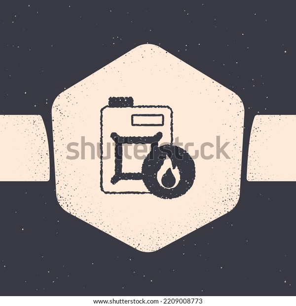Grunge Canister for\
motor machine oil icon isolated on grey background. Oil gallon. Oil\
change service and repair. Engine oil sign. Monochrome vintage\
drawing. Vector