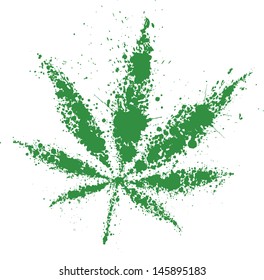 Grunge hoja verde de cannabis, ilustración vectorial