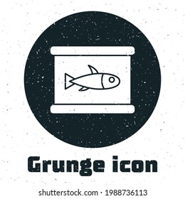 Grunge Canned fish icon isolated on white background. Monochrome vintage drawing. Vector