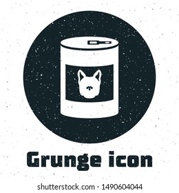 Grunge Canned food for dog icon isolated on white background. Food for animals. Pet dog food can.  Vector Illustration