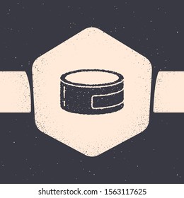 Grunge Canned food icon isolated on grey background. Food for animals. Pet food can. Monochrome vintage drawing. Vector Illustration