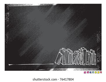 Grunge canvas background, book motive (simple linear drawing, vector)