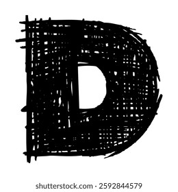 Grunge capital letter D. Distressed, punk and grunge style. Bold brush drawn vector typography. Black ink dirty texture capital letter. Retro typeface.