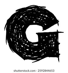 Grunge capital letter G. Distressed, punk and grunge style. Bold brush drawn vector typography. Black ink dirty texture capital letter. Retro typeface.