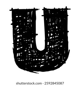 Grunge capital letter U. Distressed, punk and grunge style. Bold brush drawn vector typography. Black ink dirty texture capital letter. Retro typeface.	