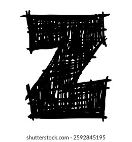 Grunge capital letter Z. Distressed, punk and grunge style. Bold brush drawn vector typography. Black ink dirty texture capital letter. Retro typeface.	