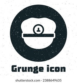 Grunge Captain hat icon isolated on white background. Monochrome vintage drawing. Vector