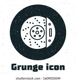 Grunge Car brake disk with caliper icon isolated on white background.  Vector Illustration