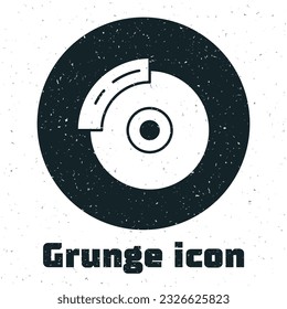 Grunge Car brake disk with caliper icon isolated on white background. Monochrome vintage drawing. Vector