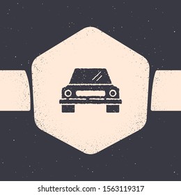 Grunge Car icon isolated on grey background. Front view. Monochrome vintage drawing. Vector Illustration