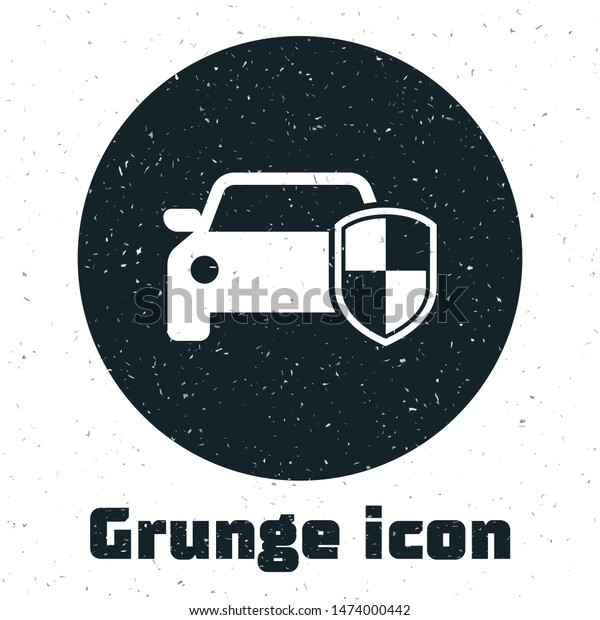 Grunge Car protection or\
insurance icon isolated on white background. Protect car guard\
shield. Safety badge vehicle icon. Security auto label.  Vector\
Illustration