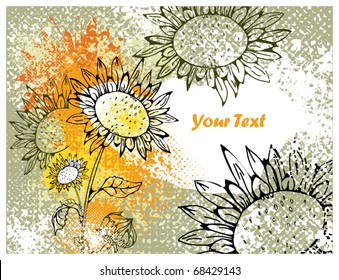 grunge card with sunflowers