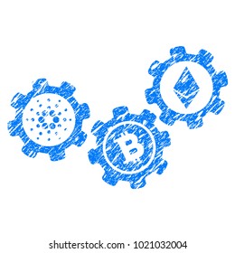 Grunge Cardano Cryptocurrency Engine rubber seal stamp watermark. Icon symbol with grunge design and dirty texture. Unclean vector blue emblem.