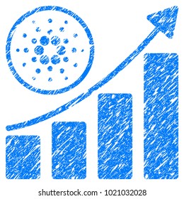 Grunge Cardano Growth Up Chart rubber seal stamp watermark. Icon symbol with grunge design and unclean texture. Unclean vector blue sticker.
