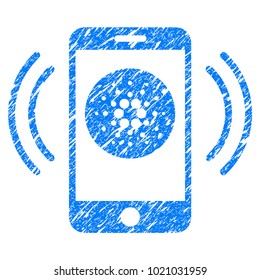 Grunge Cardano Mobile Banking rubber seal stamp watermark. Icon symbol with grunge design and scratched texture. Unclean vector blue sticker.