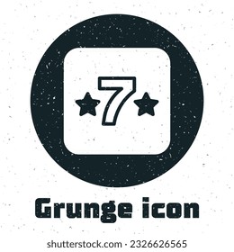 Grunge Casino slot machine with clover symbol icon isolated on white background. Gambling games. Monochrome vintage drawing. Vector