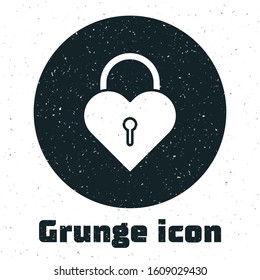 Grunge Castle in the shape of a heart icon isolated on white background. Locked Heart. Love symbol and keyhole sign.  Vector Illustration