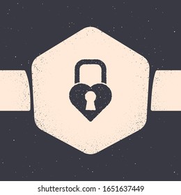 Grunge Castle in the shape of a heart icon isolated on grey background. Locked Heart. Love symbol and keyhole sign. Valentines day. Monochrome vintage drawing. Vector Illustration