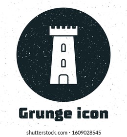 Grunge Castle tower icon isolated on white background. Fortress sign.  Vector Illustration