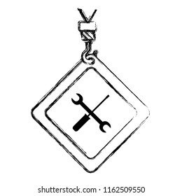 grunge caution diamond emblem with mechanic equipment