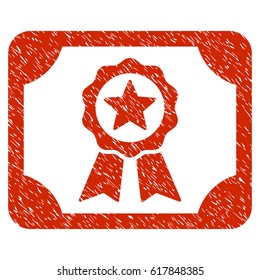 Grunge Certificate icon with grunge design and unclean texture. Unclean vector red pictogram for rubber seal stamp imitations and watermarks. Draft sign symbol.