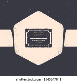 Grunge Certificate template icon isolated on grey background. Achievement, award, degree, grant, diploma. Business success certificate. Monochrome vintage drawing. Vector Illustration