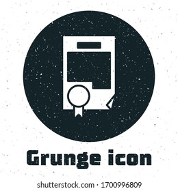 Grunge Certificate template icon isolated on white background. Achievement, award, degree, grant, diploma. Business success certificate. Monochrome vintage drawing. Vector Illustration