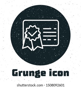 Grunge Certificate template line icon isolated on white background. Achievement, award, degree, grant, diploma. Business success certificate.  Vector Illustration