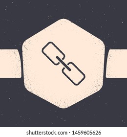 Grunge Chain link icon isolated on grey background. Link single. Hyperlink chain symbol. Monochrome vintage drawing. Vector Illustration