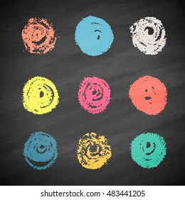 Grunge chalk circles on blackboard. Vector set design elements on black background
