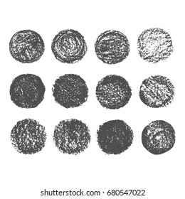 Grunge chalk circles texture isolated on white background. Elements for your draft. Rubber stamp textures.