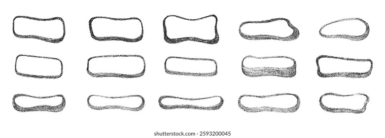 Grunge chalk, crayon texture abstract shape frames set. Vector stock illustration isolated on white background for design template text business presentation, highlight advertising, special offer. EPS