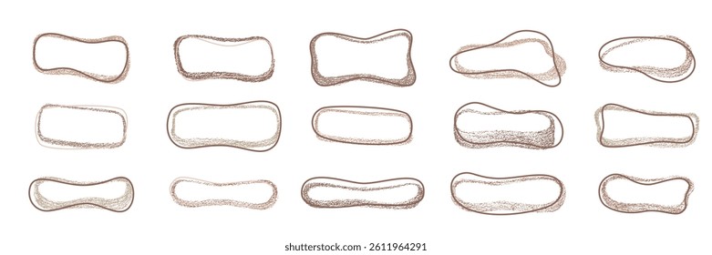 Grunge chalk, crayon texture abstract shape frames set. Vector stock illustration isolated on white background for design template text business presentation, highlight advertising, special offer. EPS