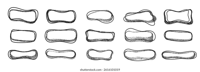 Grunge chalk, crayon texture abstract shape frames set. Vector stock illustration isolated on white background for design template text business presentation, highlight advertising, special offer. EPS
