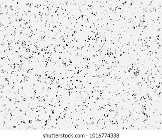 Grunge chaotic background, Abstract black spots and dots on light gray background, random specks background for design. Vector illustration