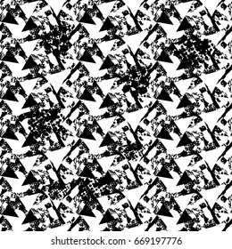 Grunge chaotic textured seamless pattern. Black and white wallpaper. Monochrome repeated backdrop for boys, textile, wrapping paper.