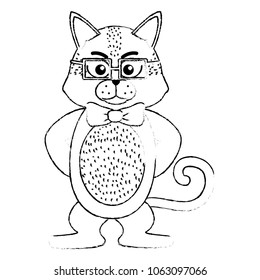 grunge character tiger animal with tie bow and glasses