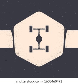 Grunge Chassis car icon isolated on grey background. Monochrome vintage drawing. Vector Illustration