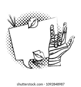 grunge chat bubble text with rock gesture and lips