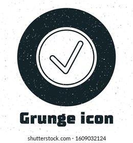Grunge Check mark in circle icon isolated on white background. Choice button sign. Checkmark symbol.  Vector Illustration