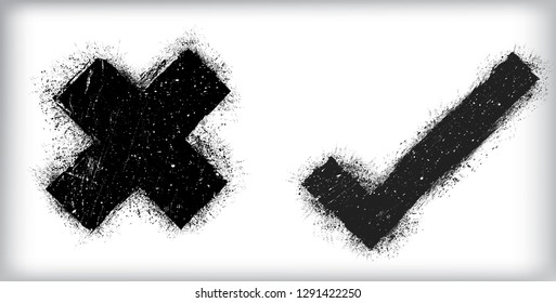 Grunge check mark and rejected mark. Vector