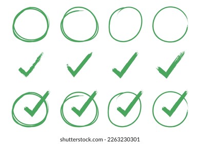 Grunge Check Marks Circles Collection Vectorart