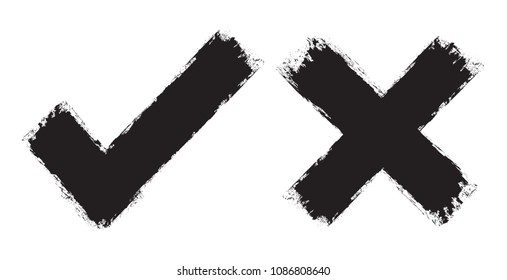 Grunge check marks.Yes and no symbol.Vector.