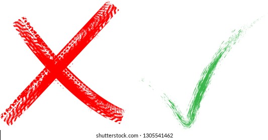 Grunge check and rejected mark. Vector red and green symbol 