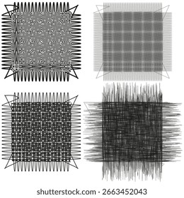 Grunge checkered patterns. Distressed fabric Vector. Rough squares illustration. Black white grid design. EPS 10.