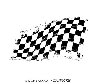 Grunge checkered racing sport flag with scratches, vector. Car race or rally, motorsport, finish and start flag with black and white checkers. Motocross or speedway racing competition banner - Shutterstock ID 2087966929