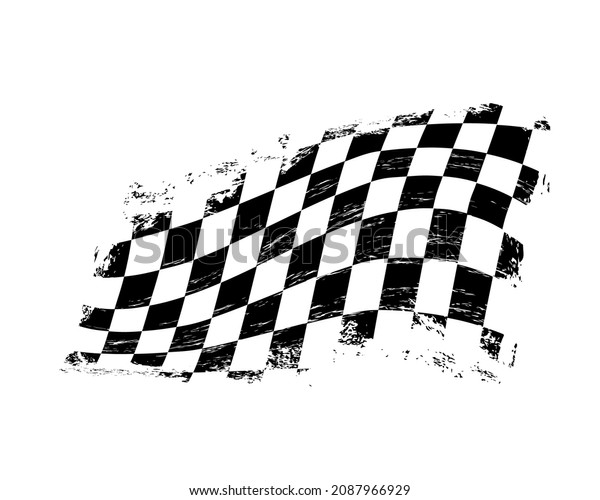 Grunge checkered racing sport flag with scratches,\
vector. Car race or rally, motorsport, finish and start flag with\
black and white checkers. Motocross or speedway racing competition\
banner