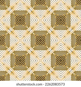 Grunge checkered seamless pattern. Halftone textured vector background. Modern moire striped ornaments. Endless grungy texture. Halftone geometric repeat backdrop. Ornate design. Endless texture.