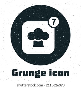 Icono de sombrero Grunge Chef aislado en fondo blanco. Símbolo de cocina. Cocina sombrero. Dibujo vintage monocromo. Vector